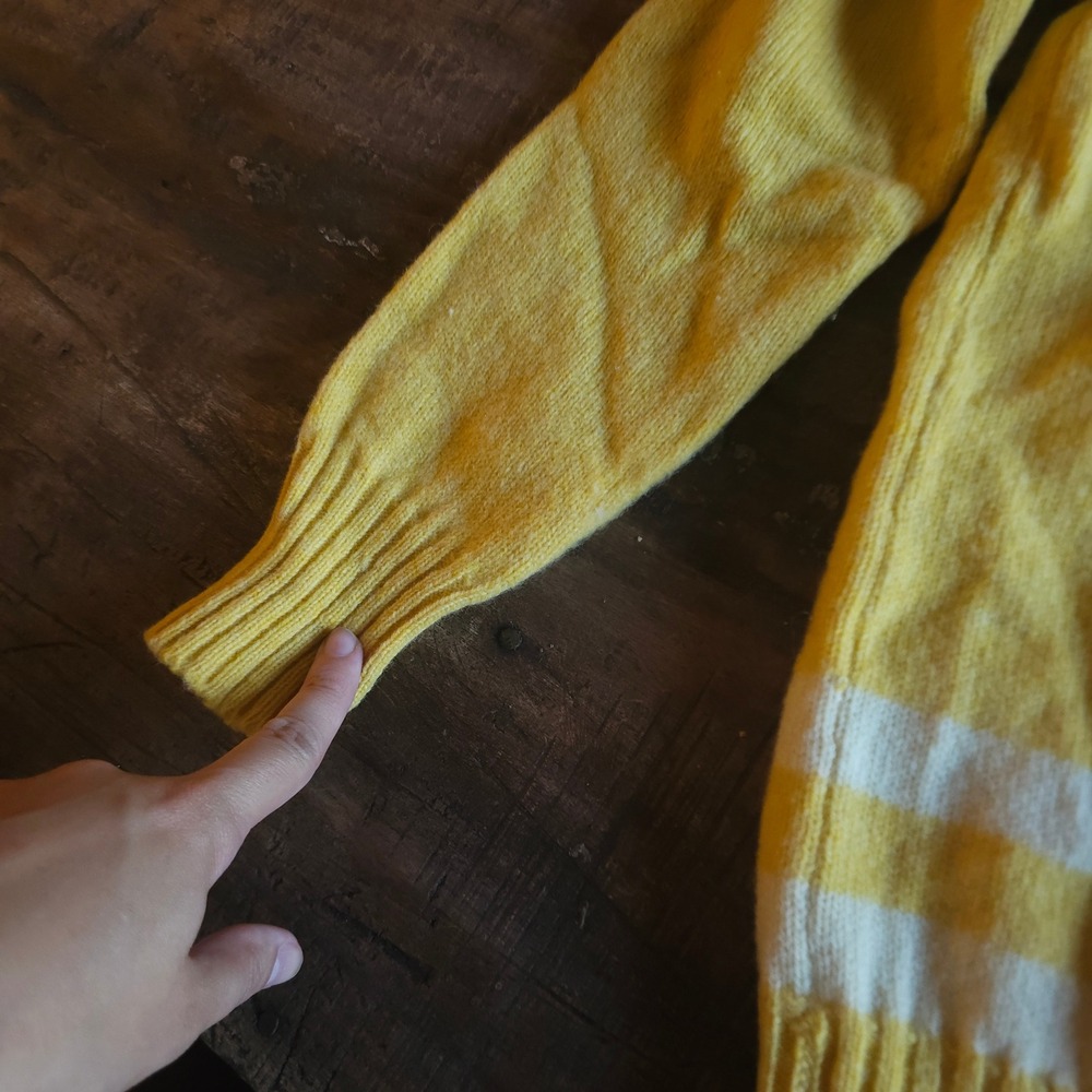 Vintage Miss Holly Yellow Wool Cardigan Sweater Striped V-Neck Japan 1970s 1960s - Picture 9 of 12
